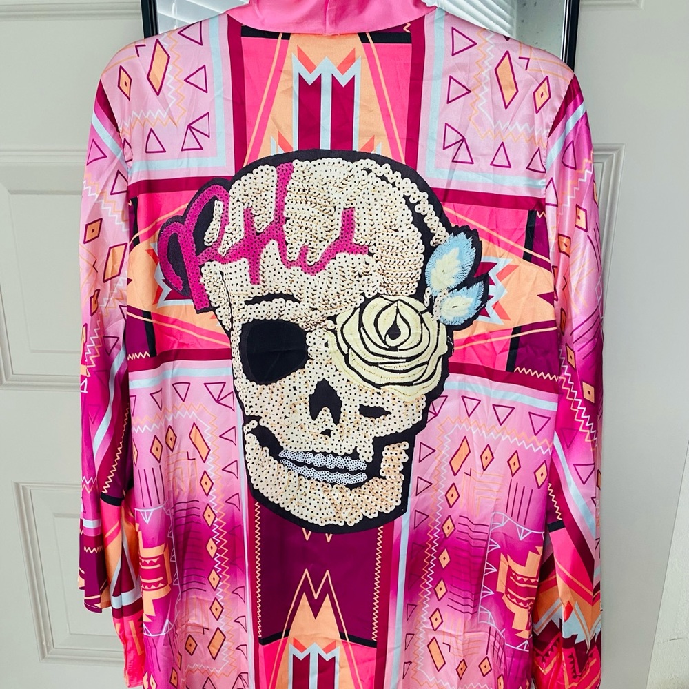 Satin Skull Kimono NWOT
